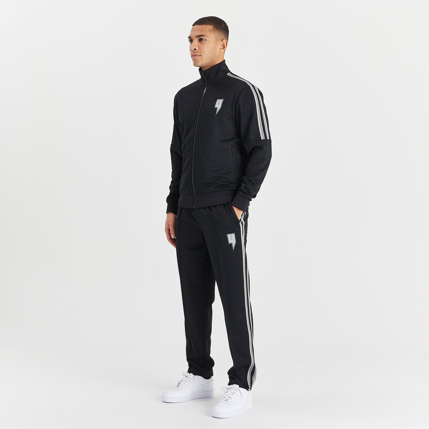 BLACK TRACK TOP GREY SIDE STRIPE
