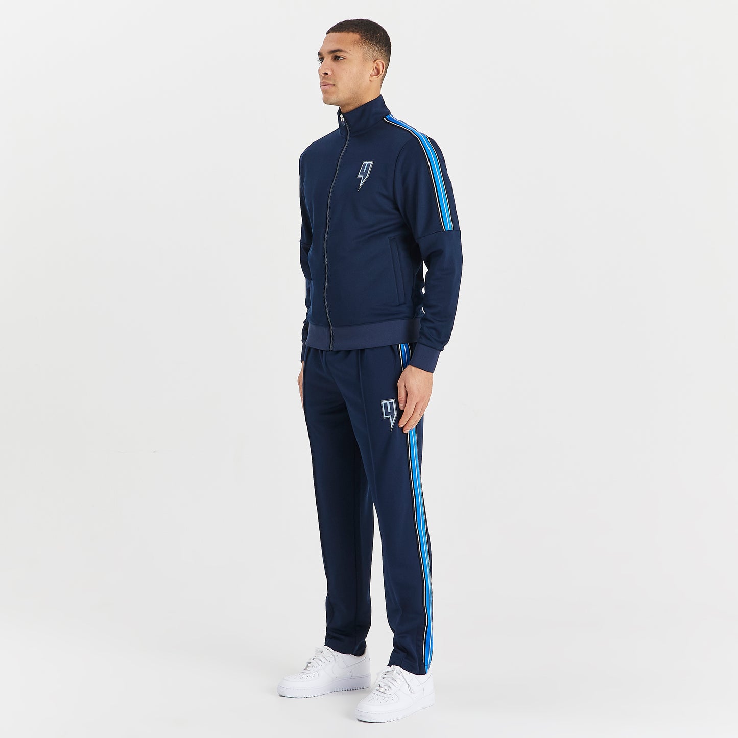 NAVY TRACK TOP BLUE SIDE STRIPE
