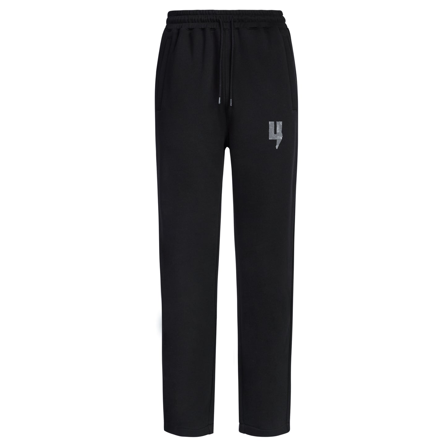 BLACK OPEN HEM JOGGERS TAPE LOGO
