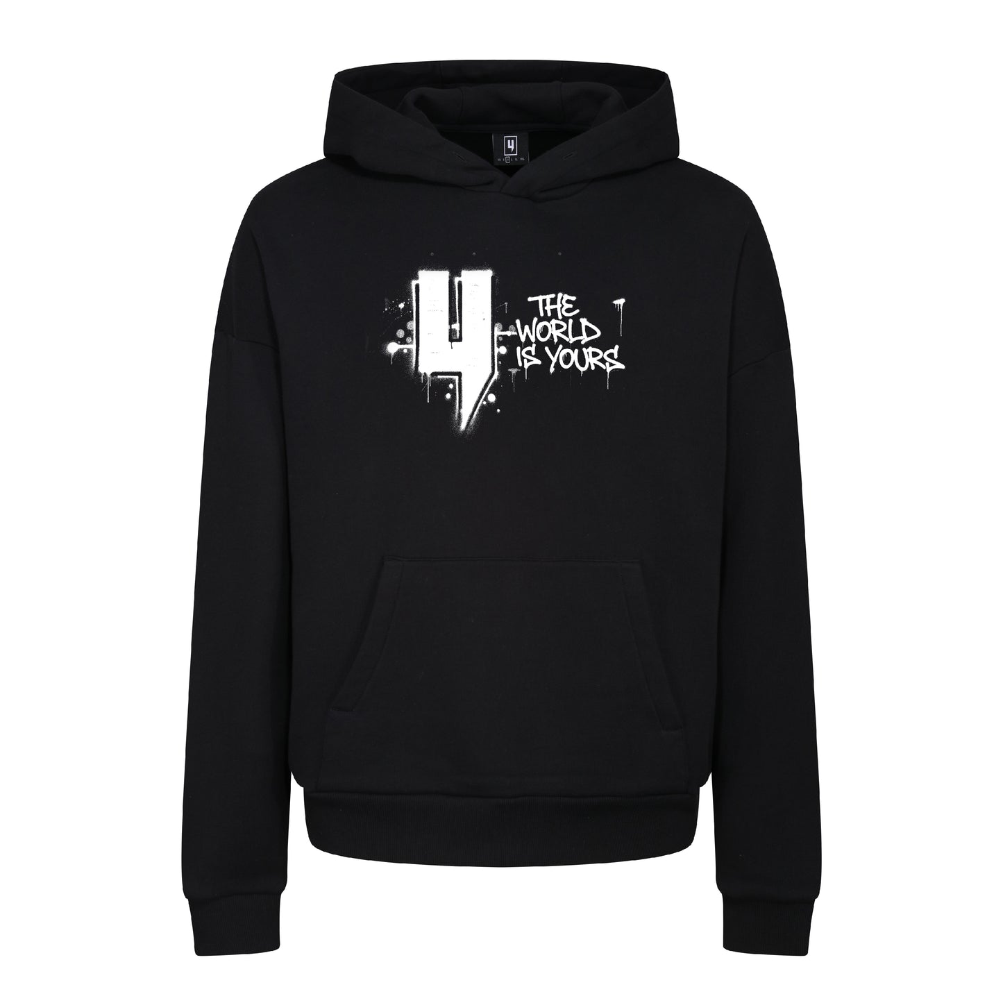 BLACK RELAXED FIT GRAFFITI WORLD HOODY