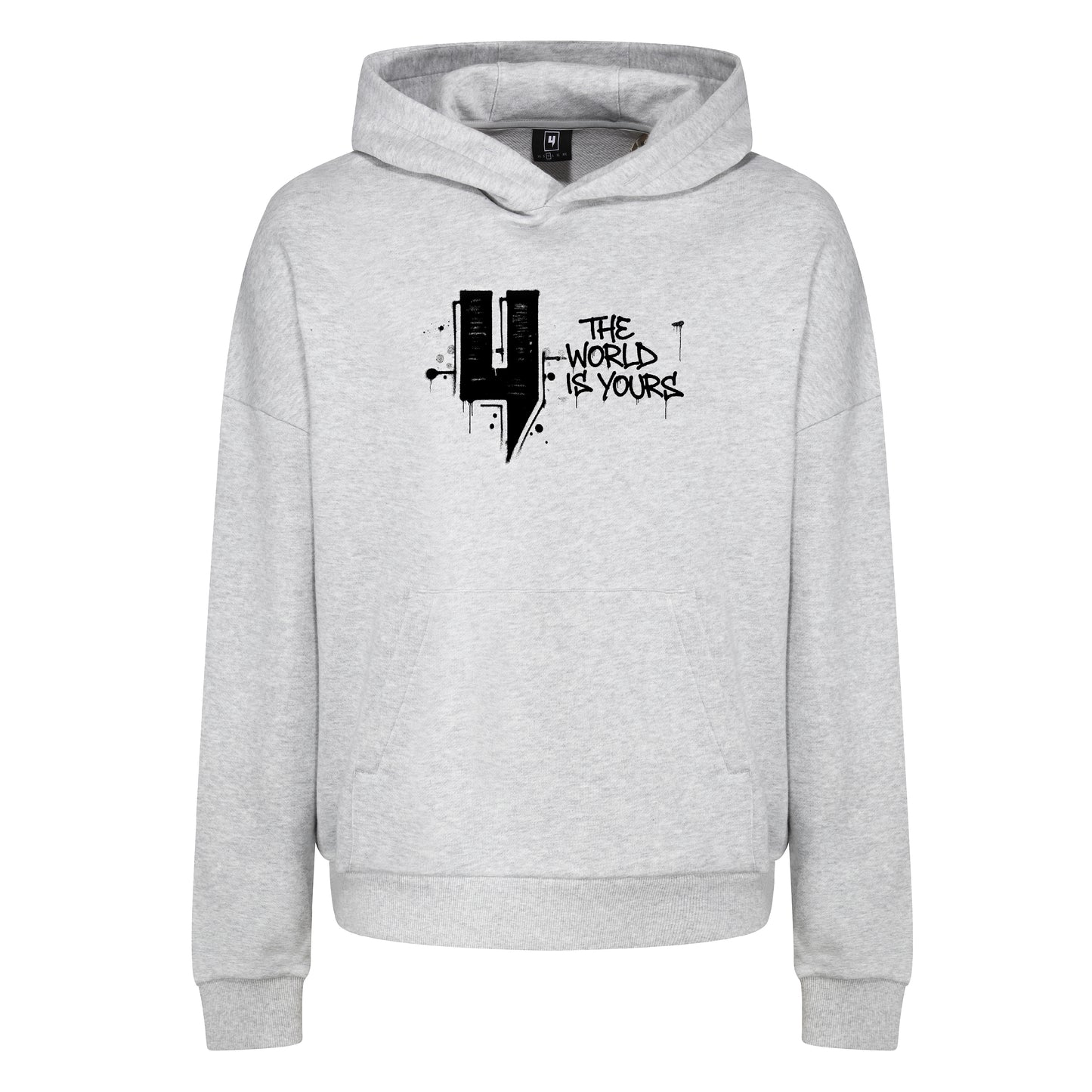 GREY RELAXED FIT GRAFFITI WORLD HOODY