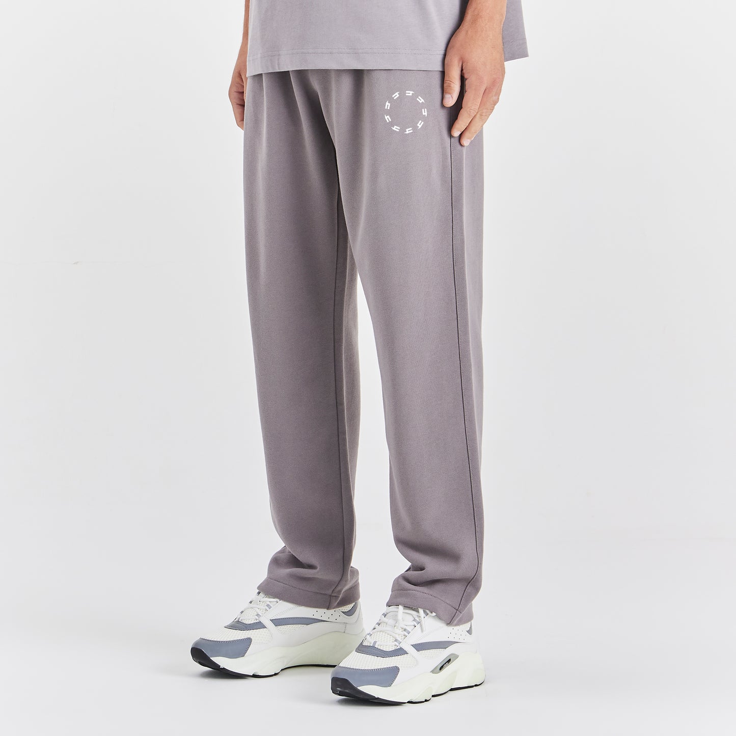 SOLID GREY OPEN HEM JOGGERS WHITE CIRCLE LOGO