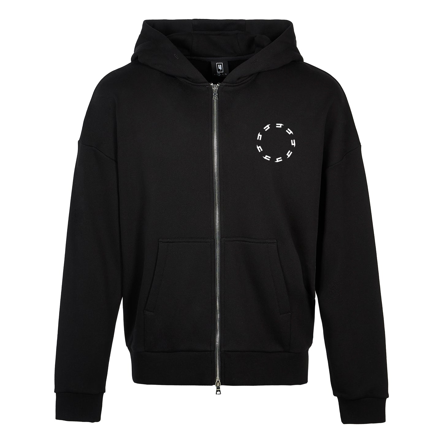 BLACK ZIP RELAXED FIT HOODY WHITE CIRCLE LOGO