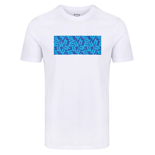 WHITE TEE BLUE SCATTER Y LOGO