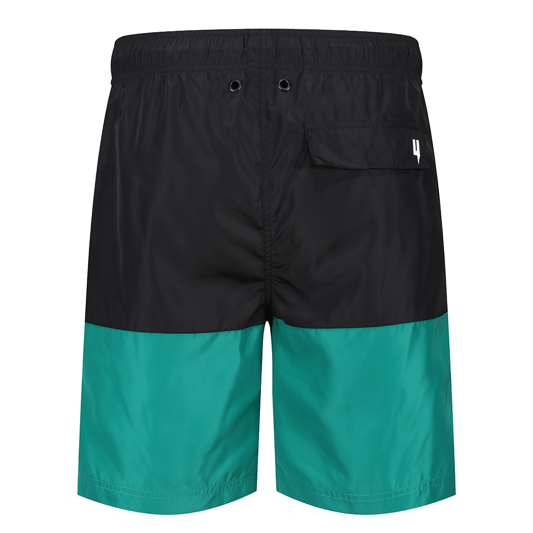 MIXED CONTRAST SWIM SHORTS BLACK GREEN