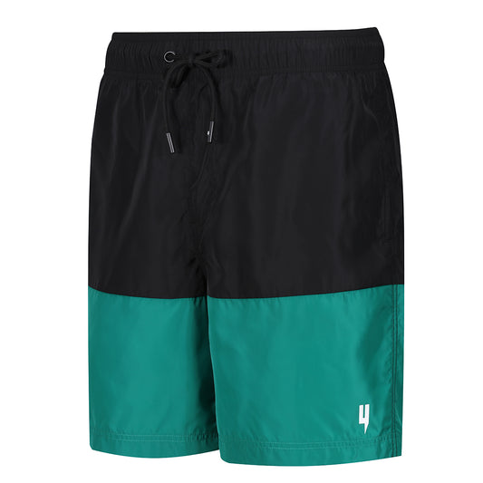 MIXED CONTRAST SWIM SHORTS BLACK GREEN