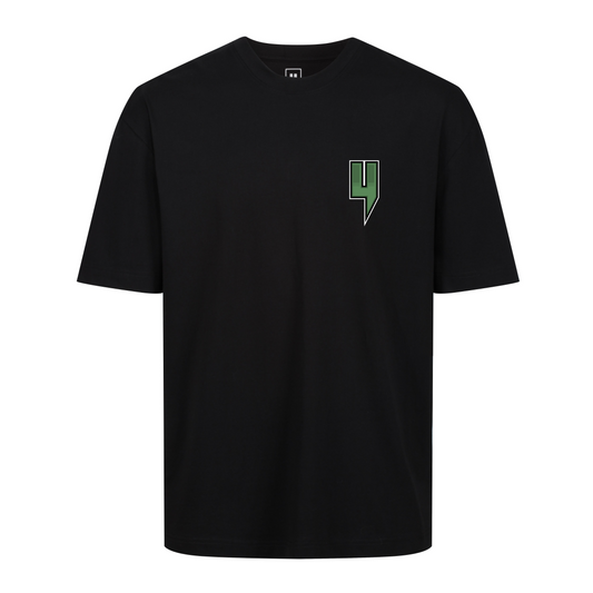 BLACK RELAXED FIT TEE RACING GREEN LOGO