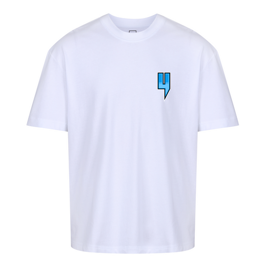 WHITE RELAXED FIT TEE RACING BLUE LOGO