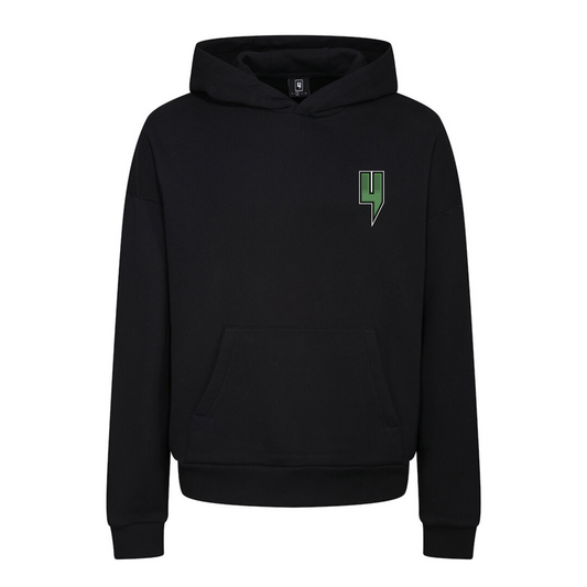 BLACK RELAXED FIT HOODY RACING GREEN LOGO