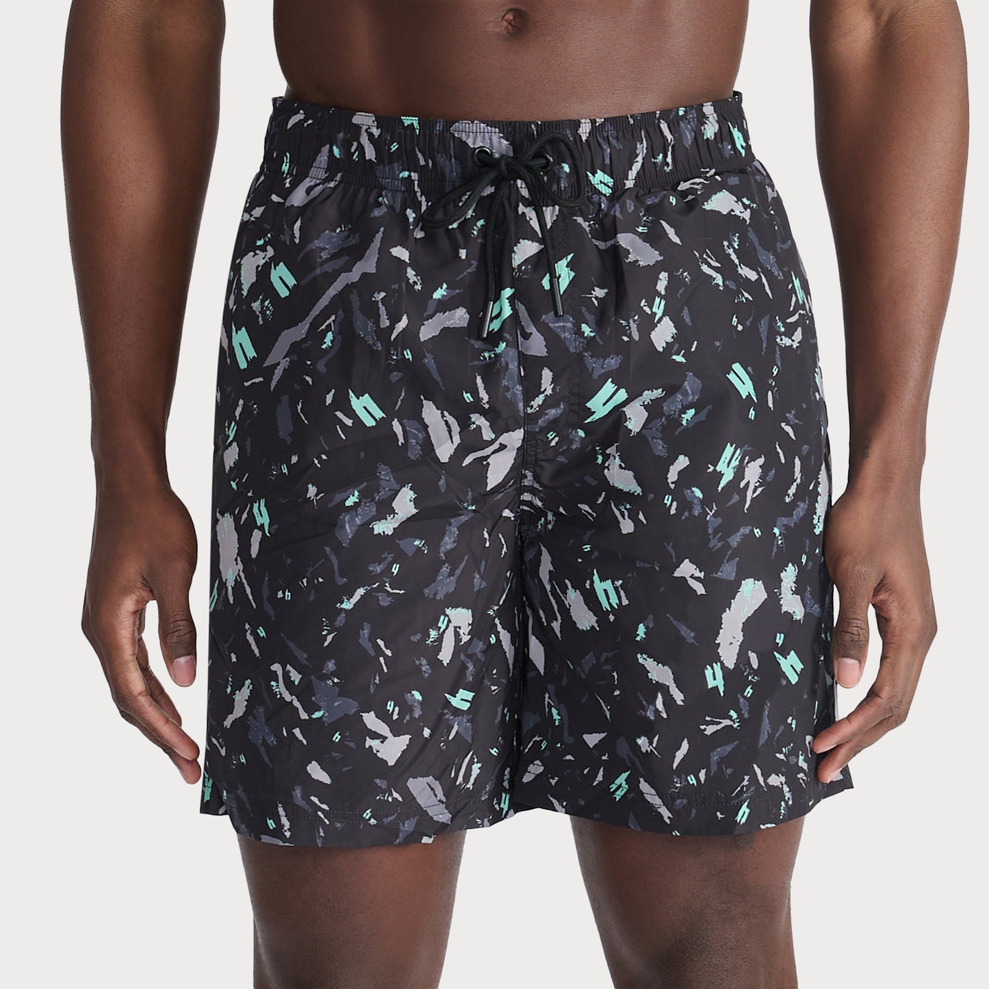 BLACK AQUA CAMO SWIM SHORTS