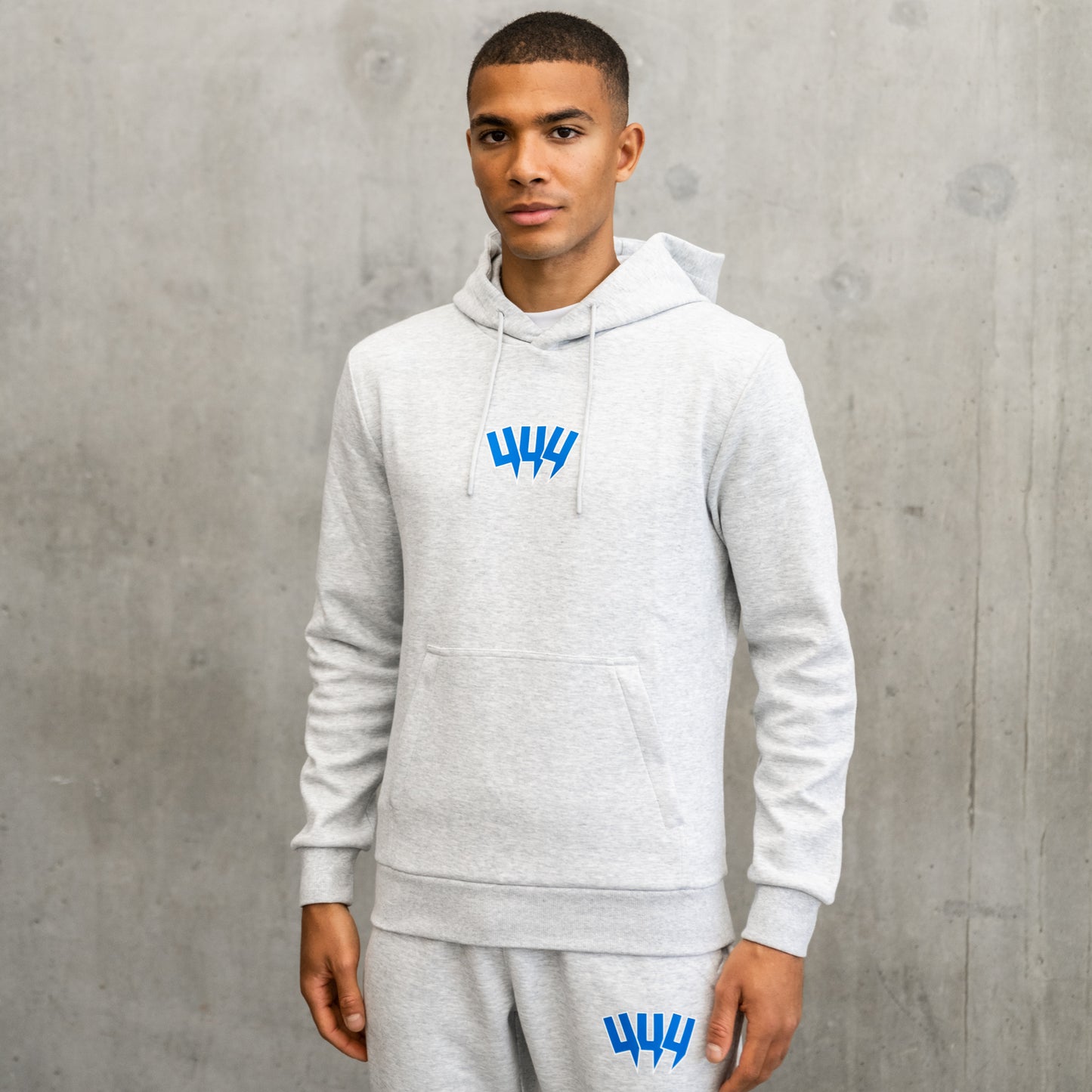 GREY MARL HOODY YYY BLUE WHITE OUTLINE