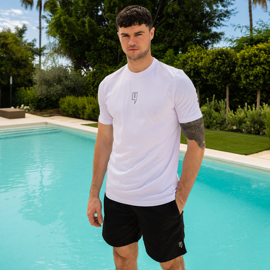 Y LOGO SWIM SHORTS BLACK WHITE OUTLINE