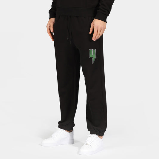 BLACK RELAXED FIT JOGGERS RACING GREEN LOGO