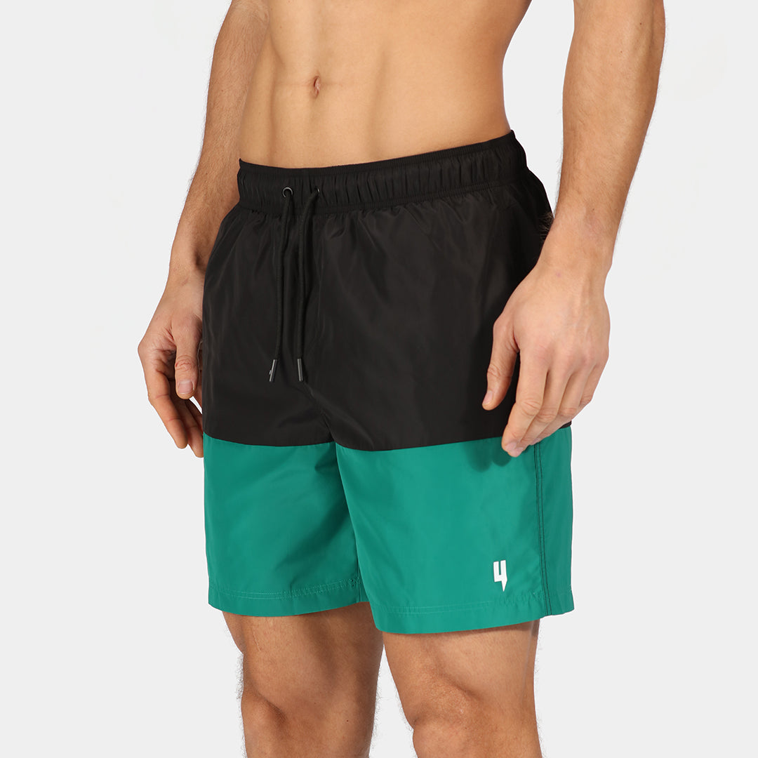 MIXED CONTRAST SWIM SHORTS BLACK GREEN