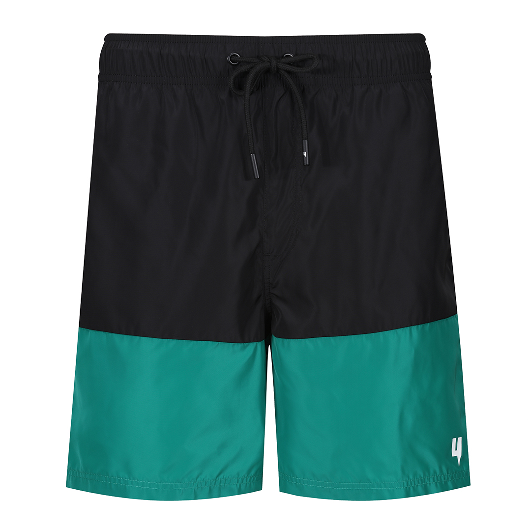 MIXED CONTRAST SWIM SHORTS BLACK GREEN