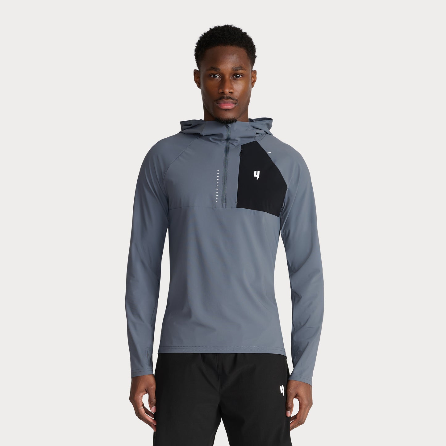 PERFORMANCE HOODED 1/2 ZIP TOP GREY/BLACK