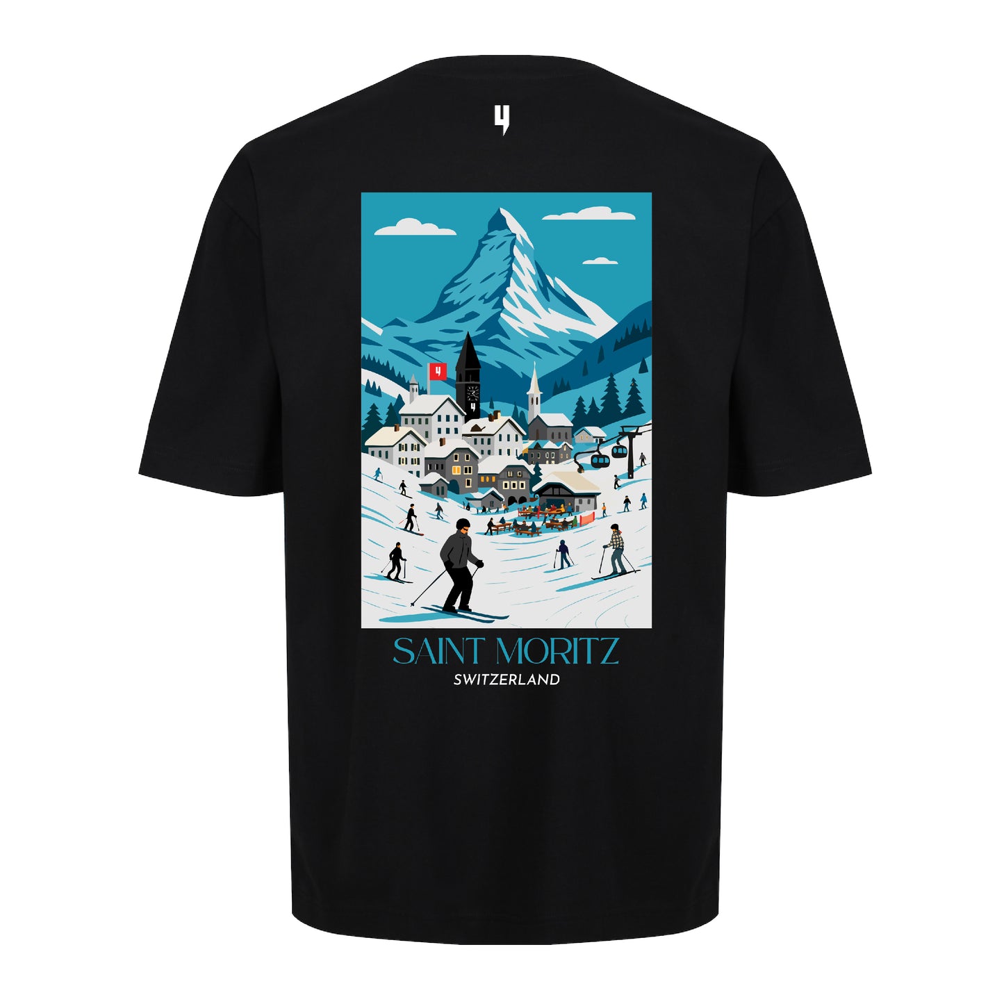 BLACK RELAXED FIT TEE ST MORITZ LOGO