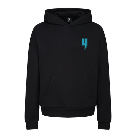BLACK RELAXED FIT HOODY ST MORITZ LOGO