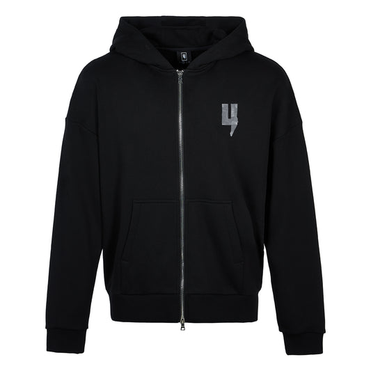 BLACK ZIP RELAXED FIT HOODY TAPE LOGO