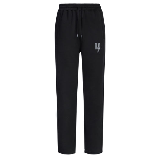 BLACK OPEN HEM JOGGERS TAPE LOGO