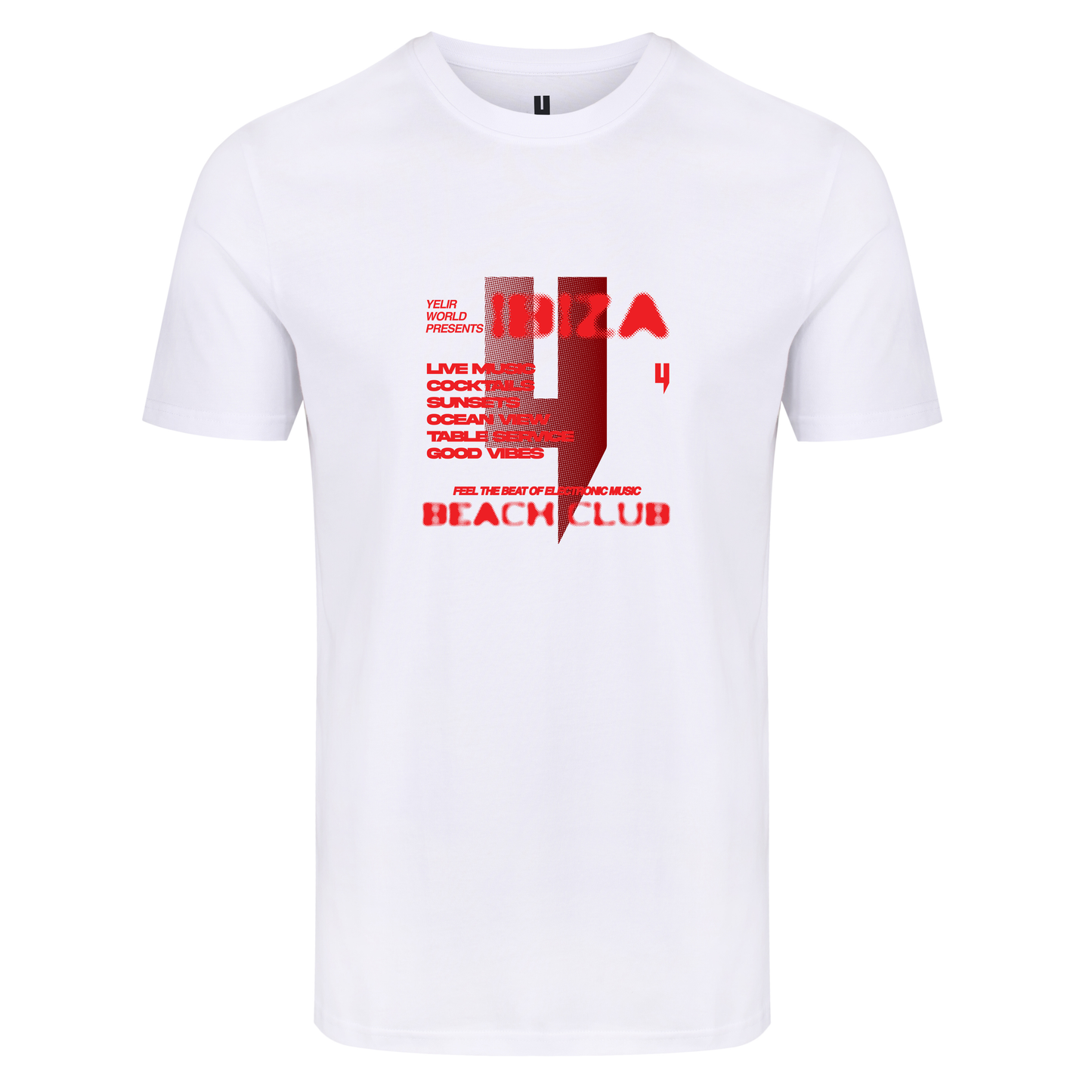 WHITE TEE RED BEACH CLUB LOGO