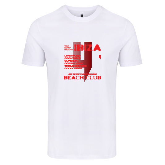 WHITE TEE RED BEACH CLUB LOGO