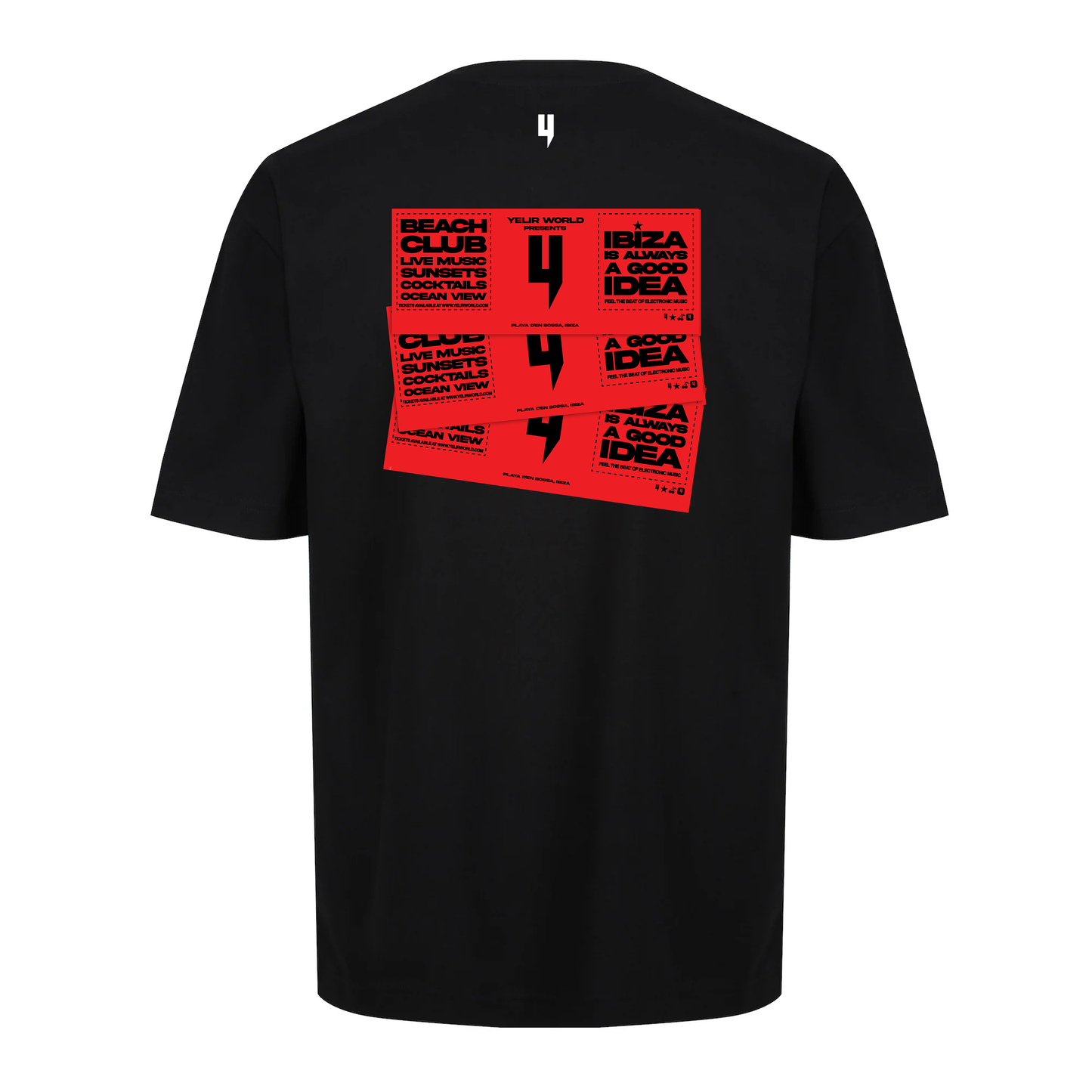 BLACK RELAXED FIT TEE RED IBIZA TICKET LOGO