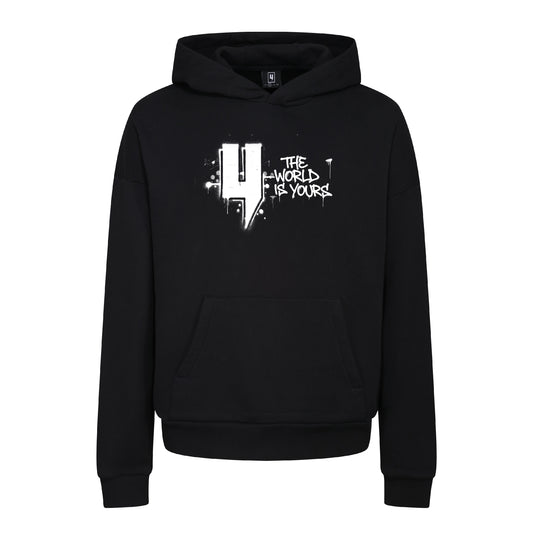 BLACK RELAXED FIT GRAFFITI WORLD HOODY