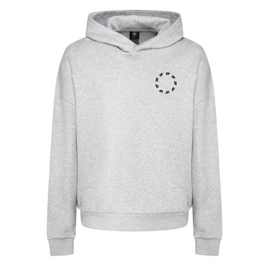 GREY RELAXED FIT HOODY BLACK CIRCLE LOGO