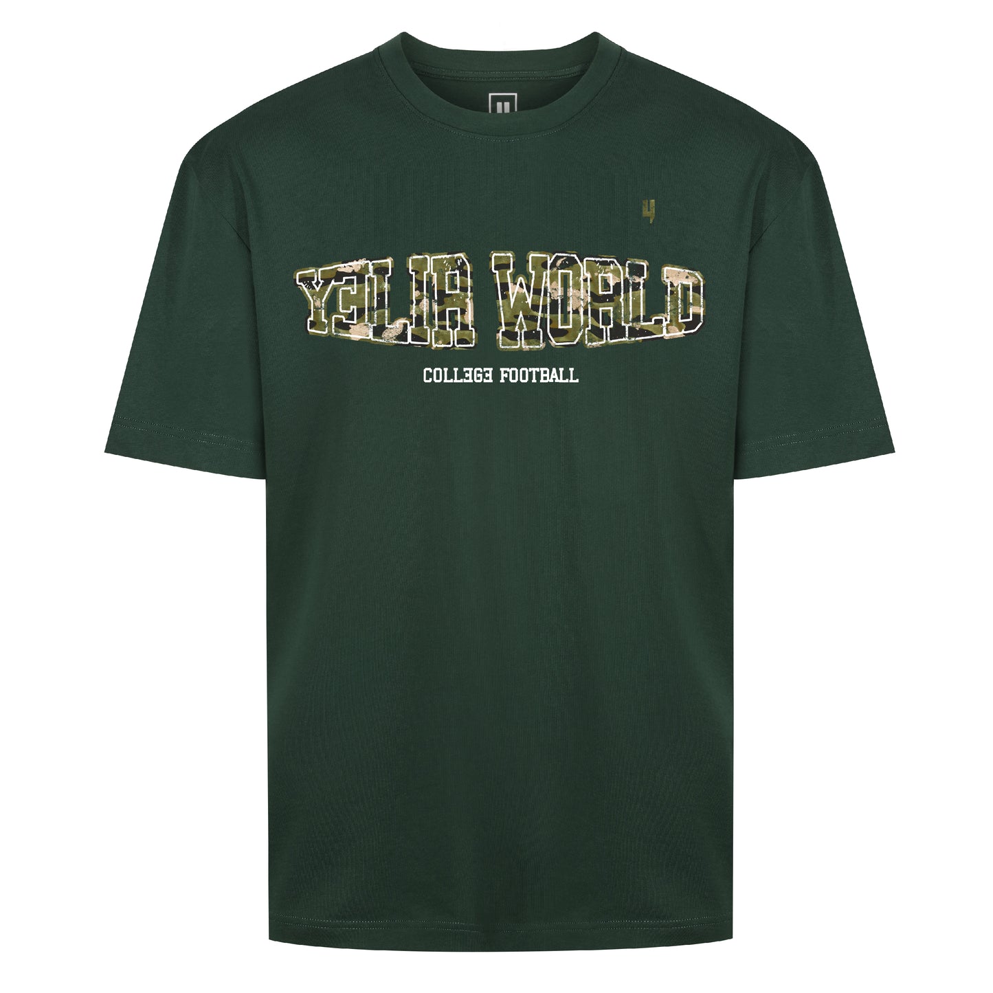 GREEN CAMO RELAXED FIT TEE COLLEGE LOGO