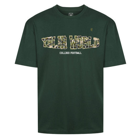 GREEN CAMO RELAXED FIT TEE COLLEGE LOGO