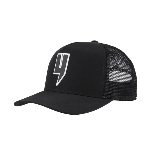 BLACK NYLON CAP RUBBER Y LOGO WHITE OUTLINE