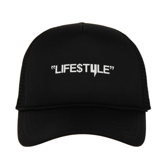 "LIFE$TYLE" TRUCKER CAP BLACK WHITE